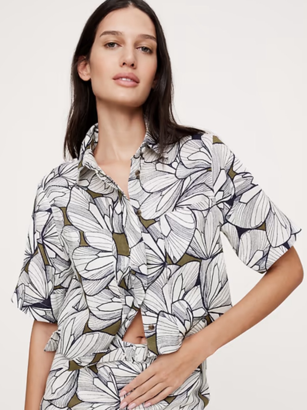 Banana Republic NWOT Boho Paisley Print Boxy Linen Crop Shirt Size Small